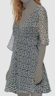 $249 AllSaints Womens Gray Floral V-Neck Short Sleeve Shift Mini Dress Size US 8