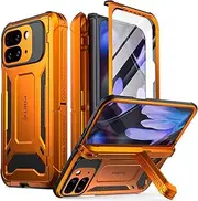 [Poetic] Spartan Case for Google Pixel 9 Pro Fold 5G, [Hinge Protection][Kickstand][Mil-Grade Protection] Full-Body Shockproof Protective Rugged Cover with Built-in Screen Protector, Metallic Orange