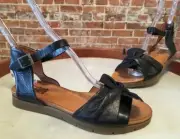 Miz Mooz NYC Black Leather Dory Knot Detail Ankle Strap Sandal 37 6.5-7 NEW
