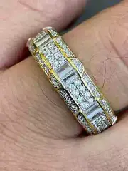 14K Gold Plated 925 Silver Real Icy Baguette CZ Wedding Band Pinky Baguette Ring