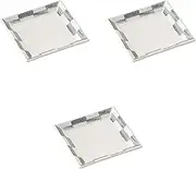Set of 3 Ichimonohonpo Checkered Silver Square Plates, Small, 4.1 x 4.1 x 0.6 inches (10.5 x 10.5 x 1.5 cm)