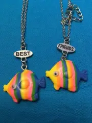 New Claire's Best Friends BFF Rainbow Fish Pendant Necklaces With Googly Eyes