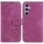 For Samsung Galaxy S23 FE 5G Little Tiger Embossed Leather Mobile Phone Case Rose Red