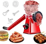 Manual Meat Grinder, 6-in-1 Sausage Filling Machine with Heavy Duty Powerful Suction Base, Versatile Meat Mincer for Beef, Mince, Vegetables, Noodles