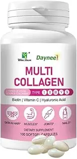 Multi Collagen Peptide Softgels for Women with Biotin, Vitamin C, Hyaluronic Acid, Collagen Type Complex (Types I II III V X) Supports Skin Hair Nail & Joint - 100 Capsules