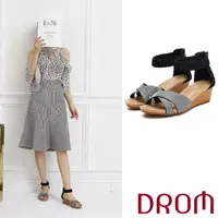 在飛比找momo購物網優惠-【DROM】坡跟涼鞋 交叉涼鞋/歐美時尚交叉編織繞踝造型坡跟