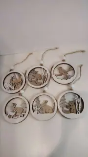 Christmas Hanging Wooden Ornaments, 6pcs Farmhouse Rustic Ornaments bunny