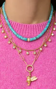 [Jenna Blake] Beaded 18K Yellow Gold Diamond, And Turquoise Necklace