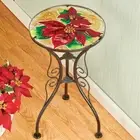Beautiful Poinsettia Glass Indoor/Outdoor Home Side Planter Accent Table