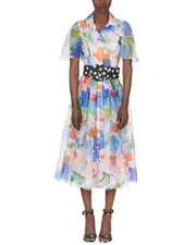 Carolina Herrera Button-Down Collared Silk Midi Dress 2 Pink
