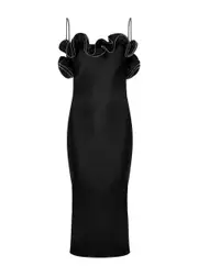 Coperni Ruffle-trimmed Satin Midi Dress - Black - 36 (UK8 / S) 36 (UK8 / S)