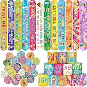 72PCS Religious Slap Bracelets with Christian Button Pins Jesus Love You Wristbands Sunday School Supplies Christian Gifts Jesus Snap Bracelets Christian Badges for Kids Adults Birthday Party Favors