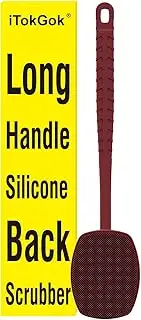 iTokGoK® All New Premium Silicone Back Scrubber with Tire Anti-Slip Long Handle for Shower, Gentle Exfoliating and Massage Brush Scrubber for Sensitive Skin for Men and Women (Burgundy)