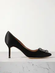 [Manolo Blahnik] Manolo Blahnik - Hangisi 70 Crystal-embellished Satin Pumps - Black - IT40 IT 40 Black