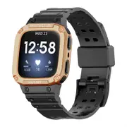 Watch Band with Protective Frame Uni-body Shockproof TPU Strap For Fitbit Versa 2/3 Versa Lite/Sense-Black Rose