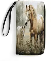 [BFGWK] Large Wallet Novelty Animals Embroidery Paintings Horses Printing Long Wallet With Zipper Leather Wallet Suitable For Both Men And Women, style, 19.7x10.5cm, Style, 19.7x10.5cm, 现代