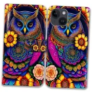 Case for iPhone 15,Leather Flip Phone Case Wallet Colorful Owl Mandala Flower