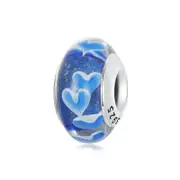 925 Sterling Silver Blue Glass Heart Beads