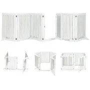 Costway 6-Panel Wood Pet Gate Dog Fence Foldable Stair Barrier Security Door White
