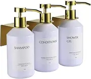 Janxin Pack of 3 Wall Mounted Soap Dispensers, 500 ml, Wall No Drilling, Soap Dispenser, White, Detergent Dispenser for Kitchen and Bathroom (White Bottle + Gold Head)