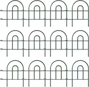 MyLink 12 Pack Decorative Garden Fence, Total 17ft(L) x 32in(H) Animal Barrier Border, No Dig Dog Fence,Green Landscape Arche Rustproof Metal Wire Section Edging Fencing Panel for Outdoor Garden Yard.