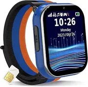 PTHTECHUS® 4G Kids Smart Watch, Children Smartwatches HD Touch Screen Phone with Calling, SOS Video Two-Way Talking Camera Music MP3 Learning Card, Birthday Gift for Boys and Girls Aged 4-12（Blue）