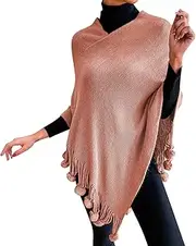 [Generic] Warm Shoulder Wraps And Shawls Womens Solid Color Frayed Pullover Fringed Shawl Sweater Cape Fashion Coat Cloak Dress