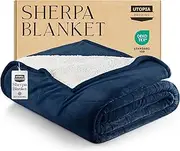 Utopia Bedding Sherpa Bed Blanket Queen Size Navy 480GSM Plush Blanket Fleece Reversible Blanket for Bed and Couch (90x90 Inches)