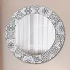 Round Wall Mirror with Patterned Glass Frame Ready to Hang geometric ornaments
