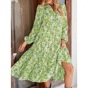 Women's Midi Dress A Line Dress Casual Outdoor Going out Regular Fit Floral Graphic Long Sleeve V Neck Light Brown Sky Blue Orange Green Summer