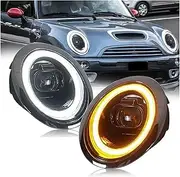 Car Led Headlights Compatible For BMW Mini Cooper R50 2001-2007 R52 R53 Modified Led DRL Turn Signal Front Light Headlamp Assembly(Smoke,For Original Xenon)