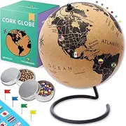Cork Globe 9.9" World Travel Map with Metallic, Colored & Country Push Pins | 3D World Map Pin Board for Home or Office | Unique Gift for Travelers, Couples & Families