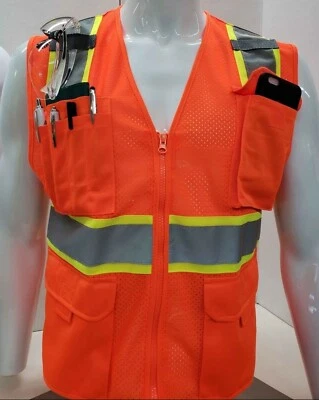 Orange High Visibility Safety Vest Mesh Fabric. (X-Small-3XL)