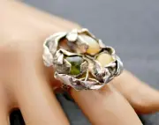 Ring Sterling Silver Peridot Milk Opal Coffee Opal Ring one-of-a-kind Chicolly