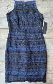Aidan Mattox Black Twilight Beaded Geometric Sheath Dress, Original Price: $395