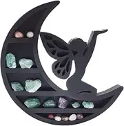 [TOMVAES] Crystal Display Shelf, Fairy on The Moon Wooden Crystals Shelf, Wooden Crystal Shelf Jewelry Holder, Wall Mounted Floating Shelves for Gothic Witchy, Room Decor for Placing Stones & Essential Oils