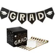 Graduation party kit "Advice box"-gold/black-Box, banner, 25 cards, table runner