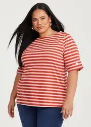 [Taking Shape] Taking Shape Cotton Stripe T-shirt Size 20 in RED / Stripe - Plus Size Women's Clearance Red / Stripe
