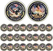 CHURYUML 24Pcs Military Veterans Challenge Coins Set Proud of You Veteran Coin Military Appreciation Gifts for Men Women Army Soldiers Thank You for Your Service Veterans Day Gifts Bulk