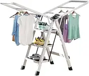 Clothes Drying Rack Ladder Folding Drying Rack 2 in 1 Folding 3 Step Ladder for Laundry 3-Step Pedal Household Ladder Multifunctional Wing Drying Rack