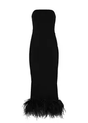 16 Arlington Minelli Feather-trimmed Midi Dress - Black - 8 8