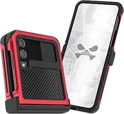 [Ghostek] ATOMIC slim Galaxy Z Flip 4 Case with Real Aramid Fiber Back and Red Aluminum Metal Bumper Heavy Duty Protection Phone Cover Designed for 2022 Samsung Galaxy Z Flip 4 (6.7 Inch) (Aramid - Red)
