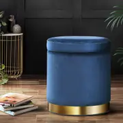 1 Artiss Ottoman Storage Foot Stool Round Velvet Navy