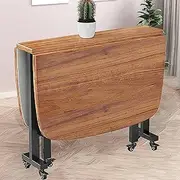 Folding Dining Table, Wooden Kitchen Drop Leaf Dining Table,Space-Saving Extendable Rectangular Drop Leaf Table with Wheels,Round Edge Design for Kitchen & Dining(Brown,120 * 70cm)