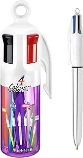 BIC 4 Colours Sun, Grip, Shine, Mini with Pen Holder, Retractable Pens, Ballpoint Pens, Medium 1.0mm, Green, Blue, Red, Black, 6 Pens Per Pack, 1 Pack