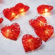 20 Red 3D Hollow Rattan Heart String Fairy Lights 3M Battery Indoor Outdoor String Lights