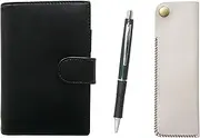 Eco B7 Cowhide Leather Mini Notebook and Horizontal Hook Pen Case White Metal Point Ballpoint Pen Set Green LS002B-NK01W-WZ13-G