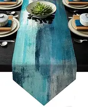 Turquoise and Grey Table Runner,Teal Abstract Modern Art Burlap Table Runners for Table Dresser Runner Farmhouse Style for Dinner Party Holidays Home Decoration