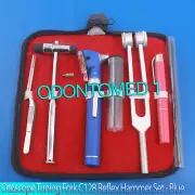 LED FIBER OPTIC Otoscope Tuning Fork C128 Reflex Hammer Diagnostic ENT SET BLUE