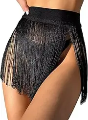 [Falainetee] Women's High Waist Fringe Trim Party Mini Skirt
